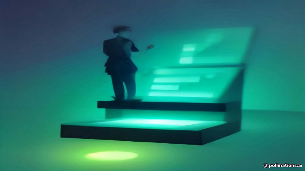 Student viewing a rising holographic progress stair chart